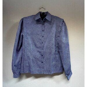 Vintage ILGWU MADE Schrader Sport Women's Size 12P White Polka Dots Blue Blouse
